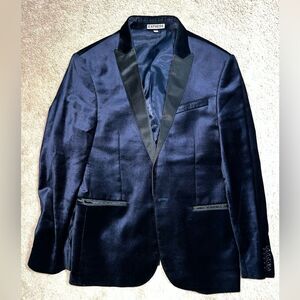 Rare Blue velvet Tuxedo. 36S. Worn once, kept in a suit keeper.